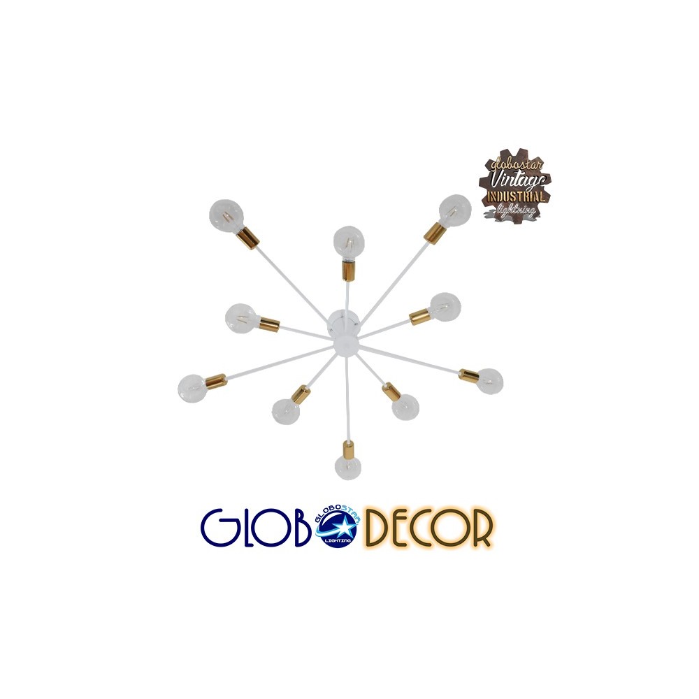 GLOBOSTAR® OLINDA 01383 Μοντέρνο Φωτιστικό Οροφής με Ντουί 10 x E27 AC 220-240V IP20 - Λευκό & Χρυσό - Μ95 x Π95 x Υ17cm